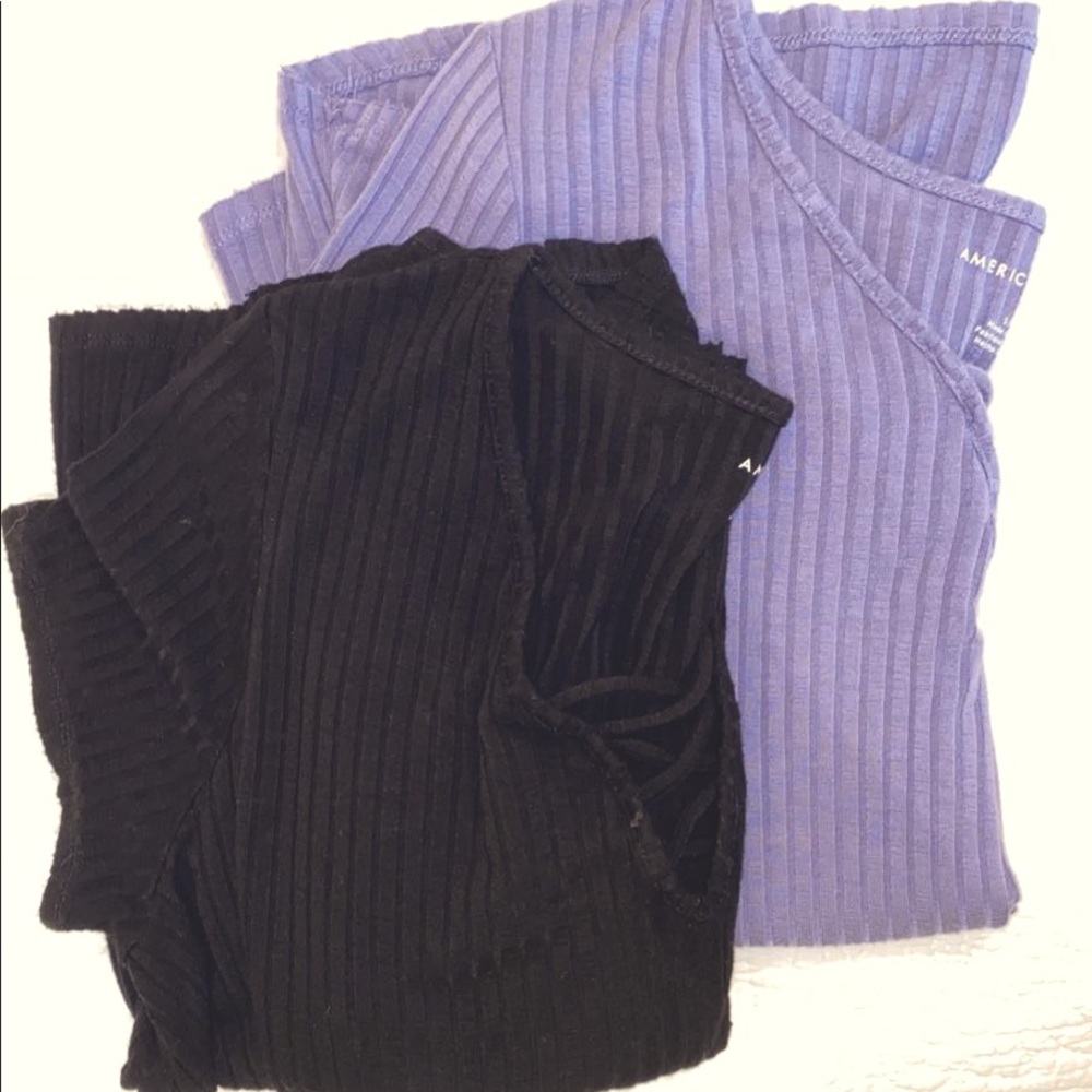 american eagle tops in purple and black, size small